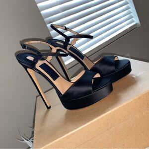 Salvatore Ferragamo Black Satin Platform Pumps
